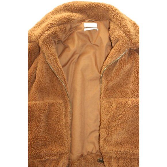 URBAN OUTFITTERS Teddy Cropped Jacket in Light Brown (Large) - Picture 9 of 13